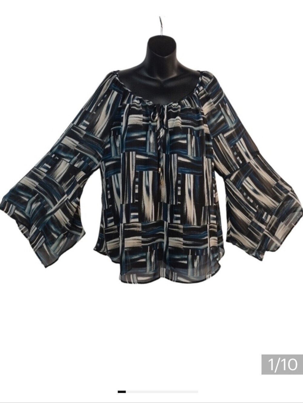AB Studio Women's Keyhole Neck Asymmetric Sleeve Top Blouse Size M